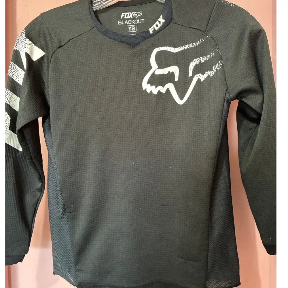 Fox Racing Blackout Youth Small Motocross Jersey Black Long Sleeve Mesh BMX MTB